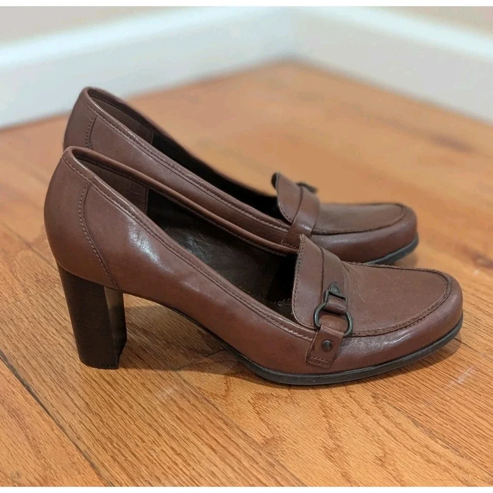 90s Dark Academia Loafer Heels Brown Leather Connie Womens 10M Y2K Kylie Pumps